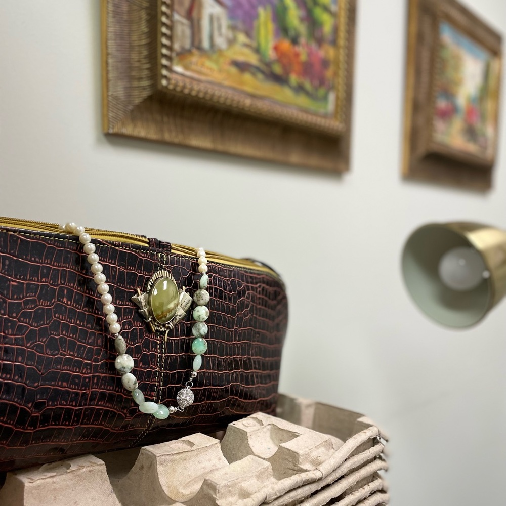 Unisex Italian croco leather NEW Vintage different piece of Art made as a BAG